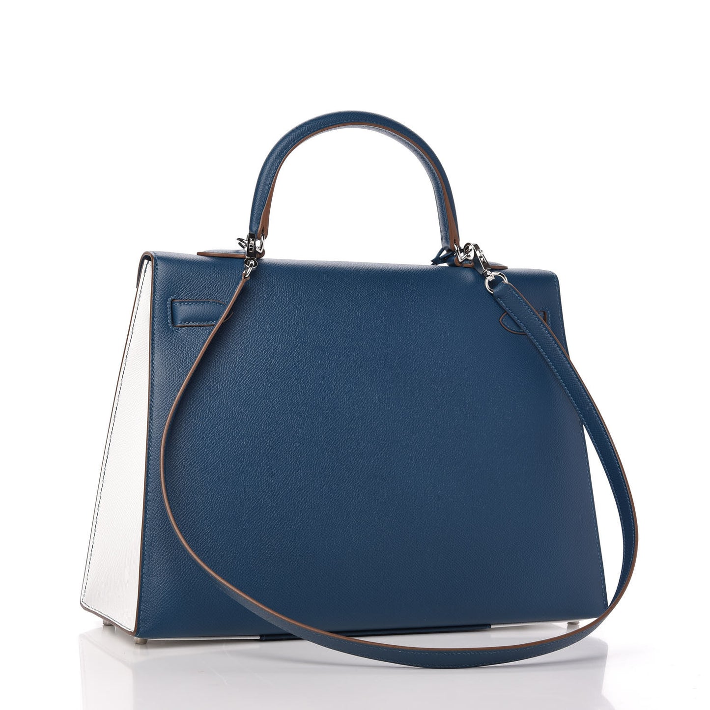 Epsom Kelly Flag Sellier 35 Bleu Thalassa White