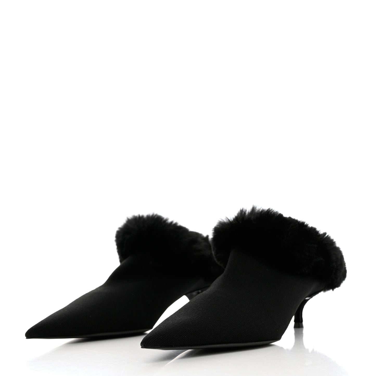Sustainable Knit Faux Fur Knife Pointed Toe 40mm Mules 37 Black