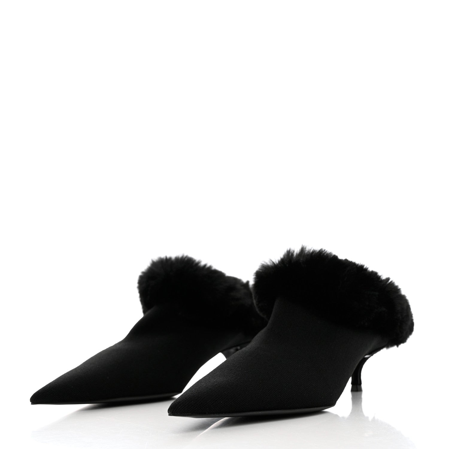 Balenciaga Sustainable Knit Faux Fur Knife Pointed Toe 40mm Mules 37 Black 3 of 10