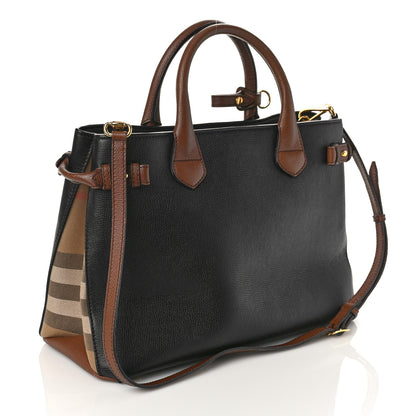 Burberry Grainy Calfskin House Check Two Tone Medium Banner Tote Black Brown 3 of 11