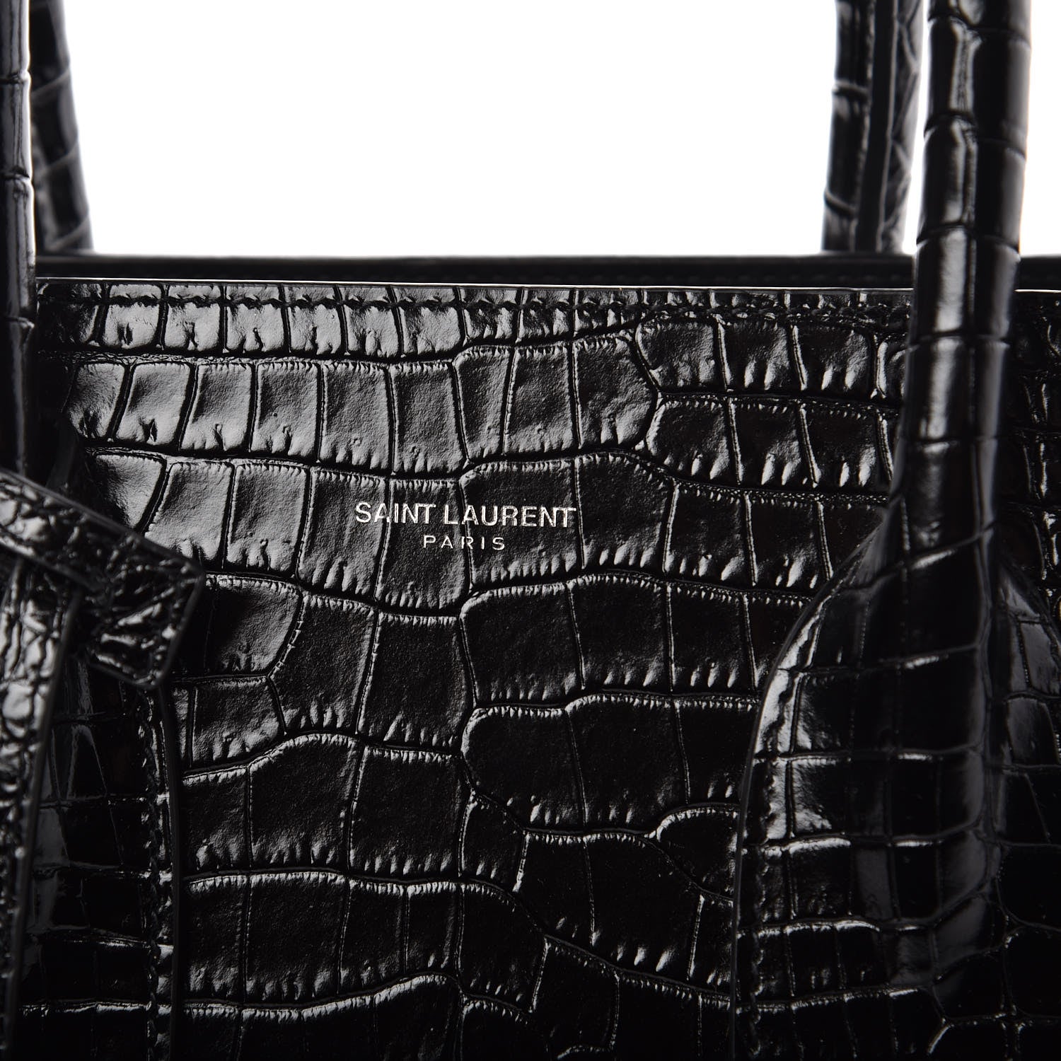 Saint Laurent Calfskin Crocodile Embossed Small Sac de Jour Black 7 of 10