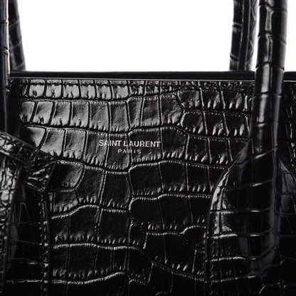 Saint Laurent Calfskin Crocodile Embossed Small Sac de Jour Black 7 of 10