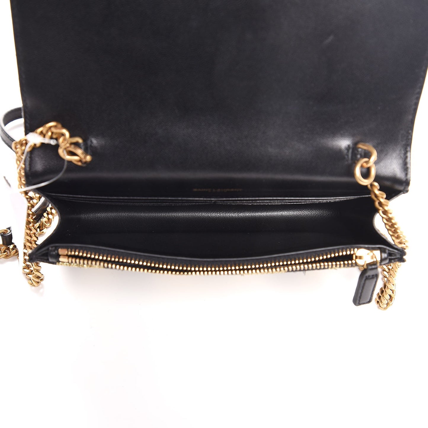 Sequin Striped Classic Monogram Kate Tassel Chain Wallet Black Gold