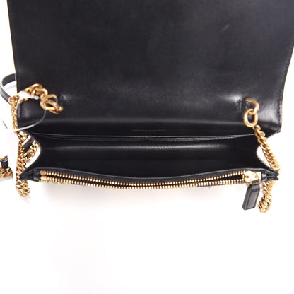 Saint Laurent Sequin Striped Classic Monogram Kate Tassel Chain Wallet Black Gold 5 of 6