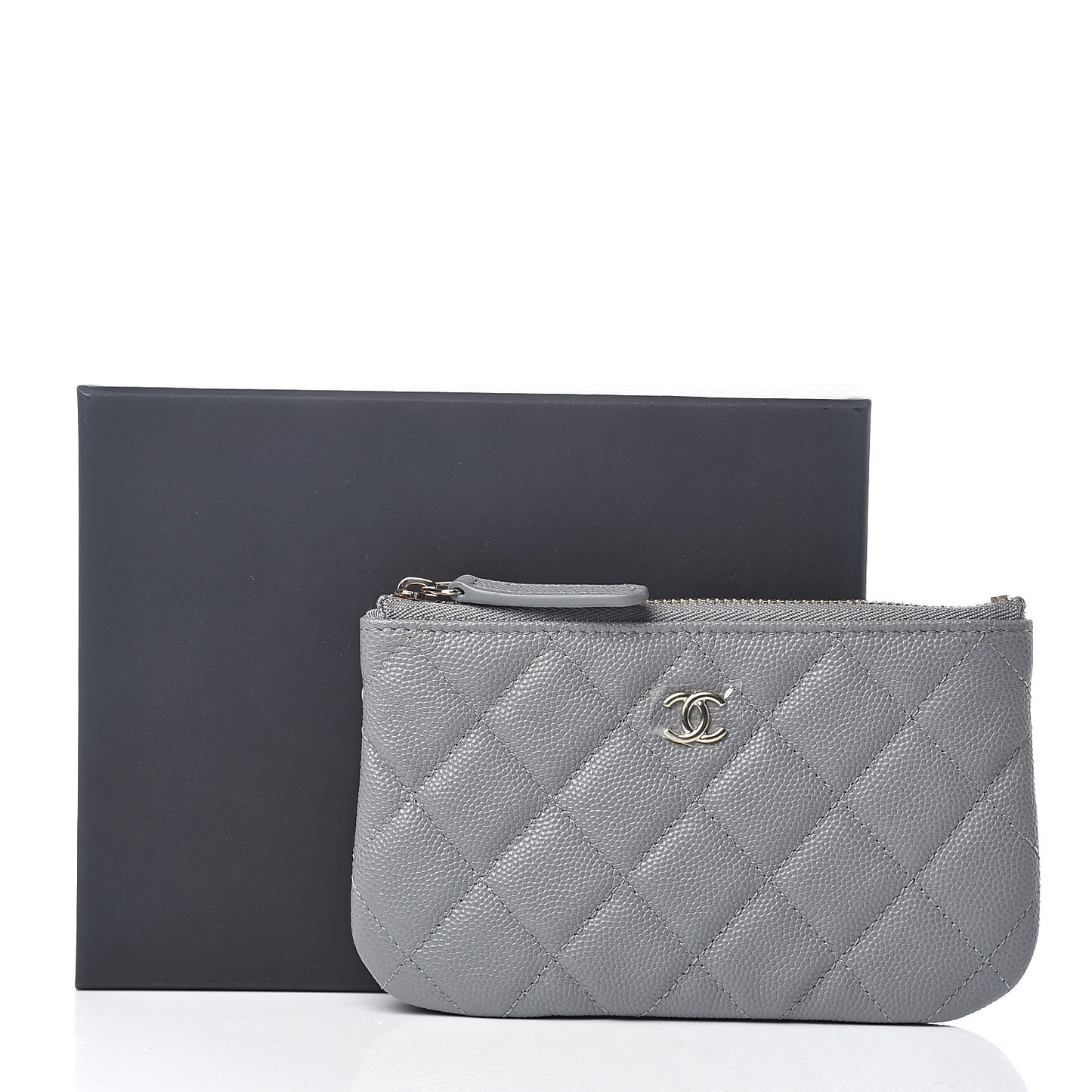 Caviar Quilted Small Cosmetic Case Grey
