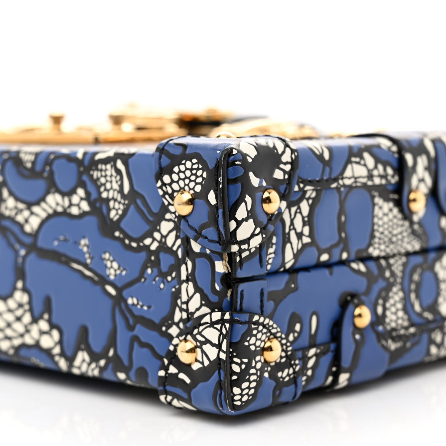 Calfskin Lace Flower Inlay Petite Malle Navy Black