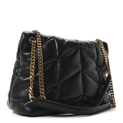 Saint Laurent Lambskin Quilted Medium Loulou Puffer Monogram Chain Satchel Black 3 of 11