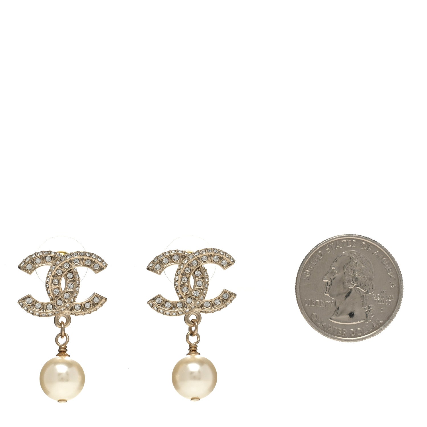Chanel Crystal Pearl CC Drop Earrings Gold 2 of 5