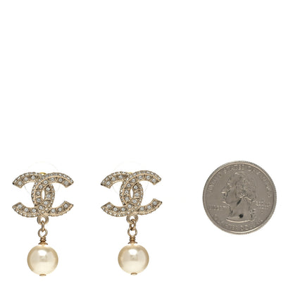 Chanel Crystal Pearl CC Drop Earrings Gold 2 of 5