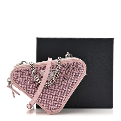 Prada Satin Crystal Mini Triangle Crossbody Pouch Alabastro 13 of 13