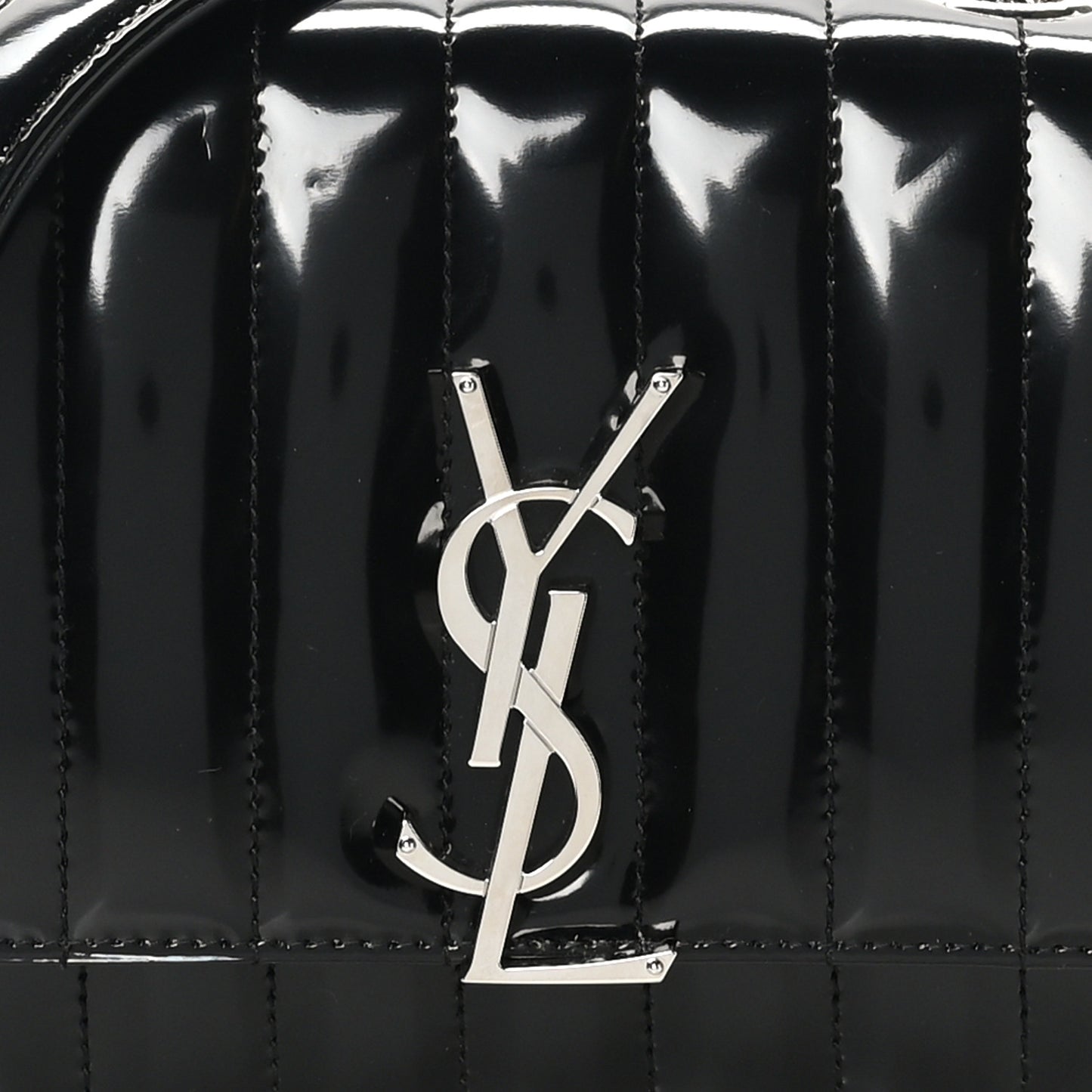 Patent Calfskin Matelasse Monogram Small Vicky Chain Bag Black