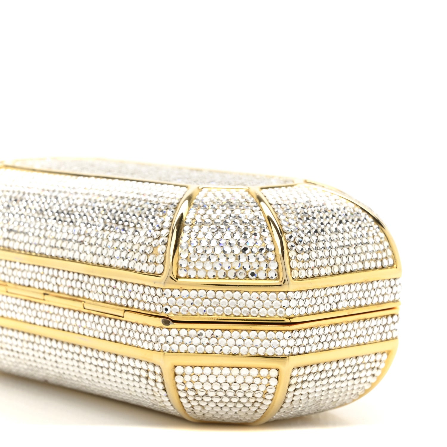 Judith Leiber Swarovski Crystal Minaudiere Clutch Gold Silver 9 of 11