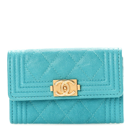 Chanel Caviar Quilted Boy Flap Card Holder Turquoise 1 of 8