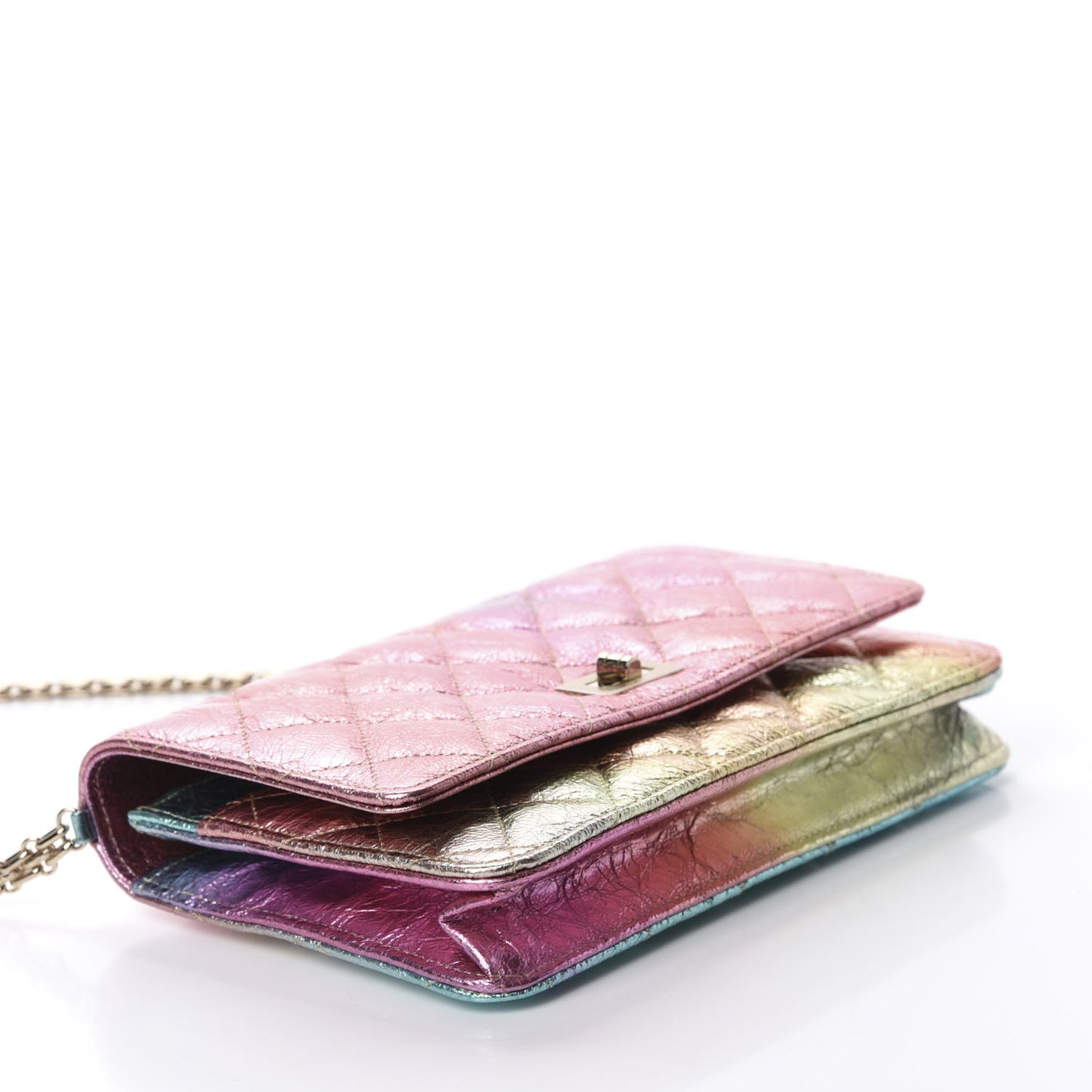 Metallic Goatskin Quilted 2.55 Reissue Wallet on Chain WOC Multicolor