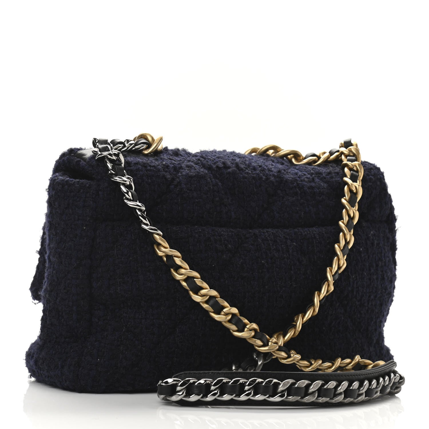 Chanel Tweed Quilted Large Chanel 19 Flap Navy Blue 3 of 10