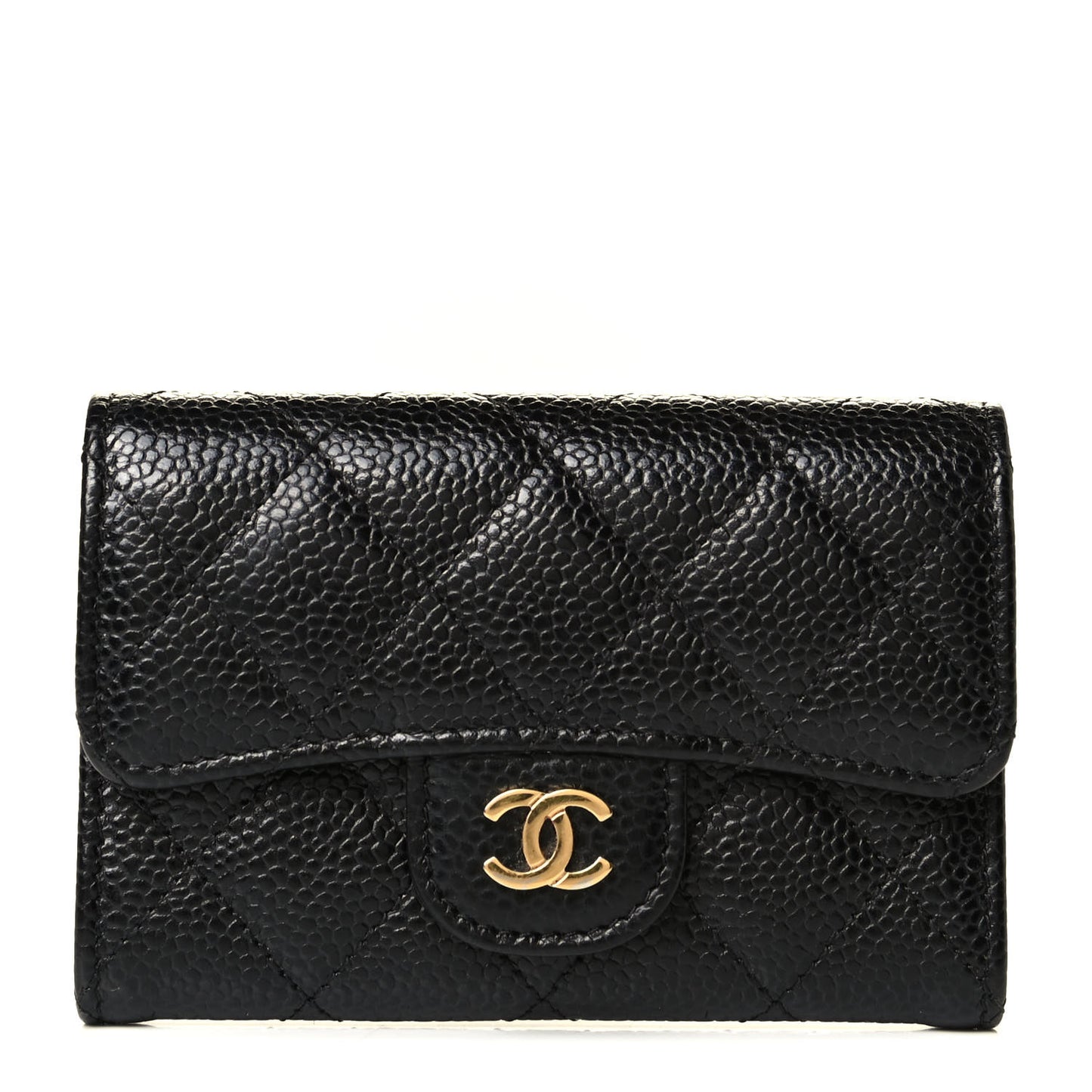 Caviar Quilted Flap Card Holder Black
