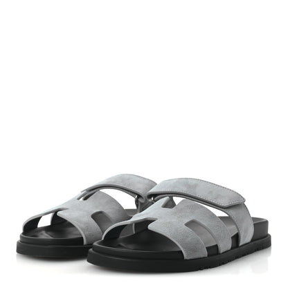 Hermes Suede Goatskin Womens Chypre Sandals 38 Bleu Mineral 3 of 10
