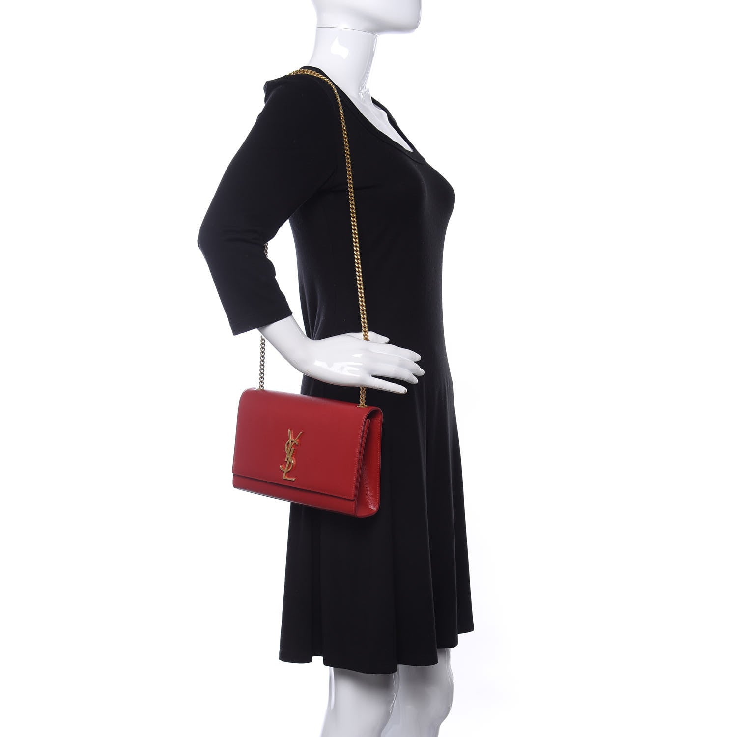 Saint Laurent Grain De Poudre Medium Monogram Kate Satchel Red 2 of 11