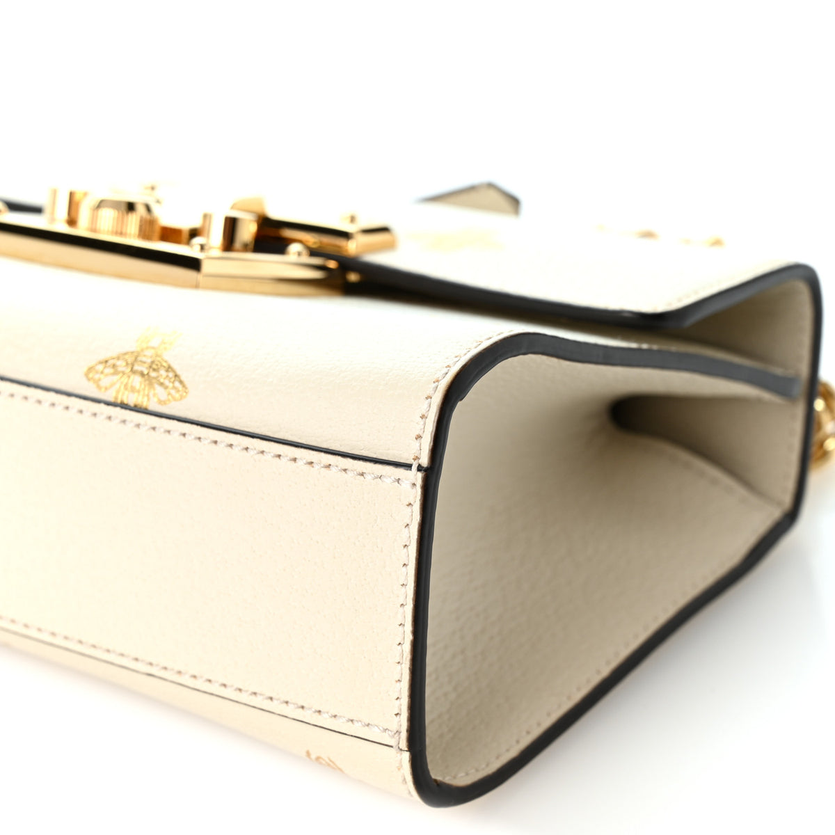 Grained Calfskin Bee Star Small Padlock Shoulder Bag White