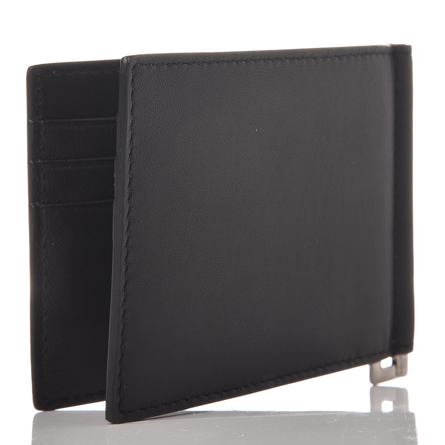 Saint Laurent Calfskin Embroidered Bill Clip Card Case Black 3 of 9