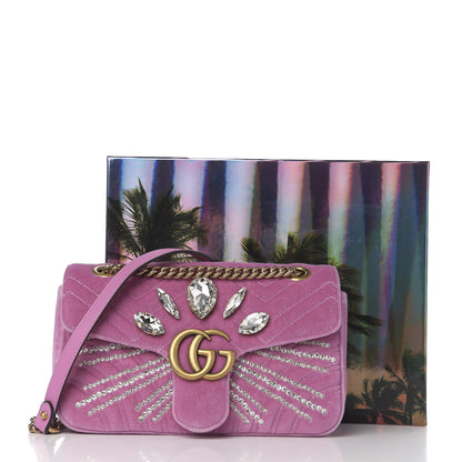 Gucci Velvet Matelasse Marquise Crystals Embroidered Small GG Marmont Shoulder Bag Malva 10 of 10