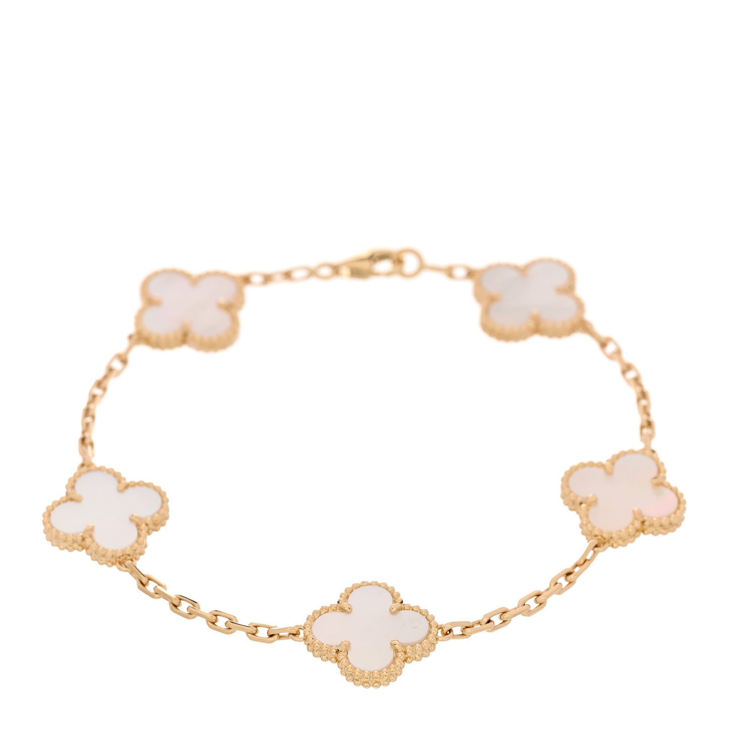 18K Yellow Gold Mother of Pearl 5 Motifs Vintage Alhambra Bracelet