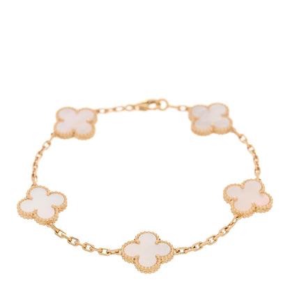 Van Cleef & Arpels 18K Yellow Gold Mother of Pearl 5 Motifs Vintage Alhambra Bracelet 1 of 4