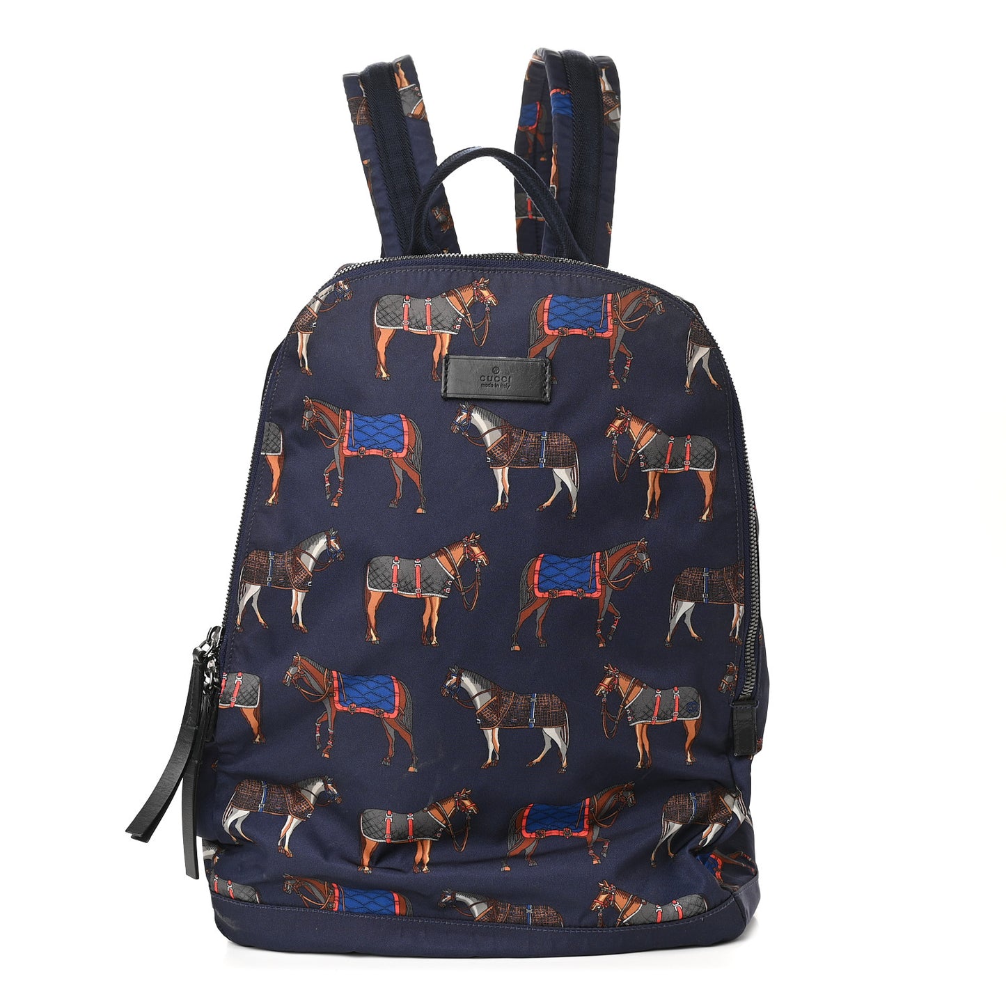 Nylon Horse Print Backpack Blue Red