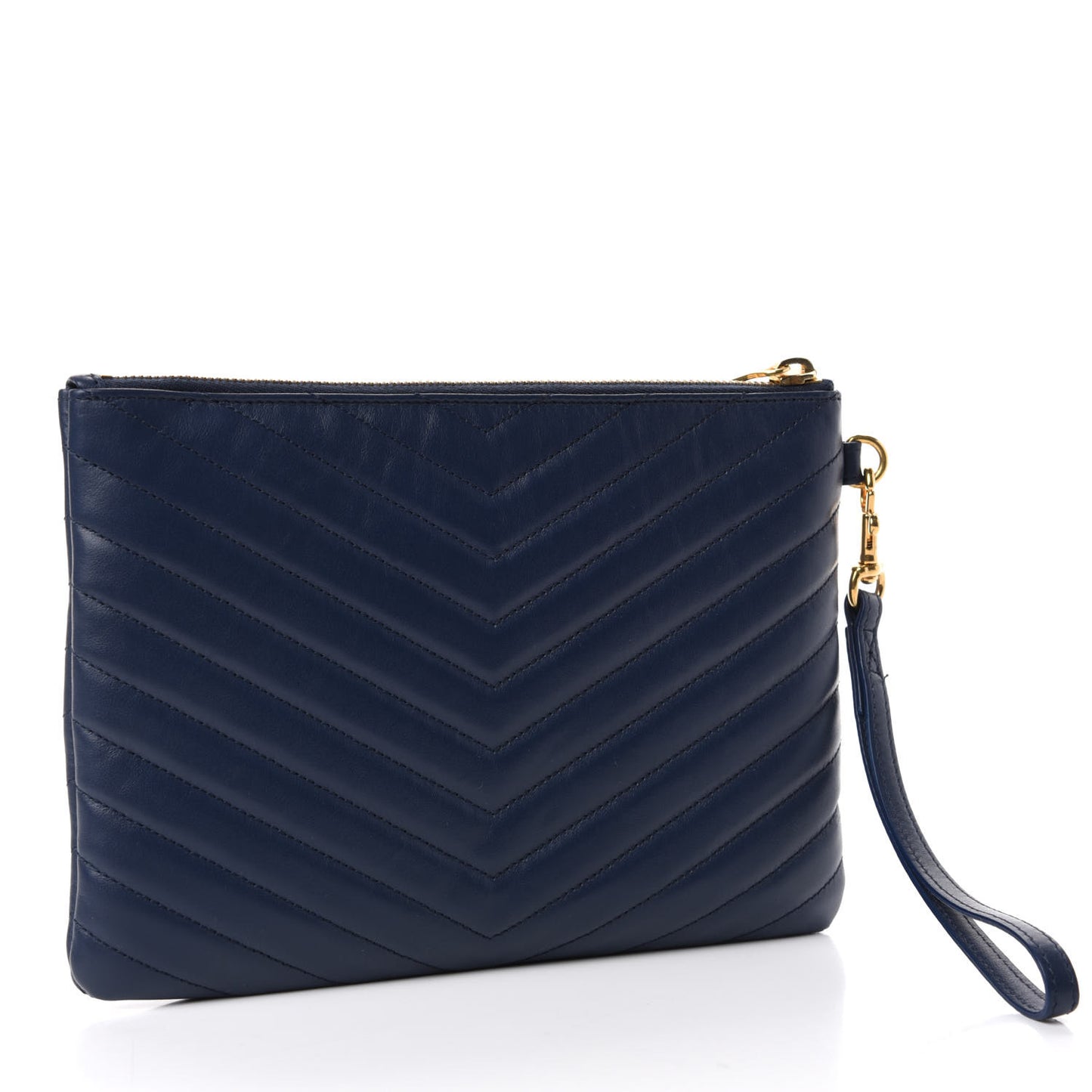Calfskin Matelasse Chevron Monogram A5 Wristlet Deep Marine