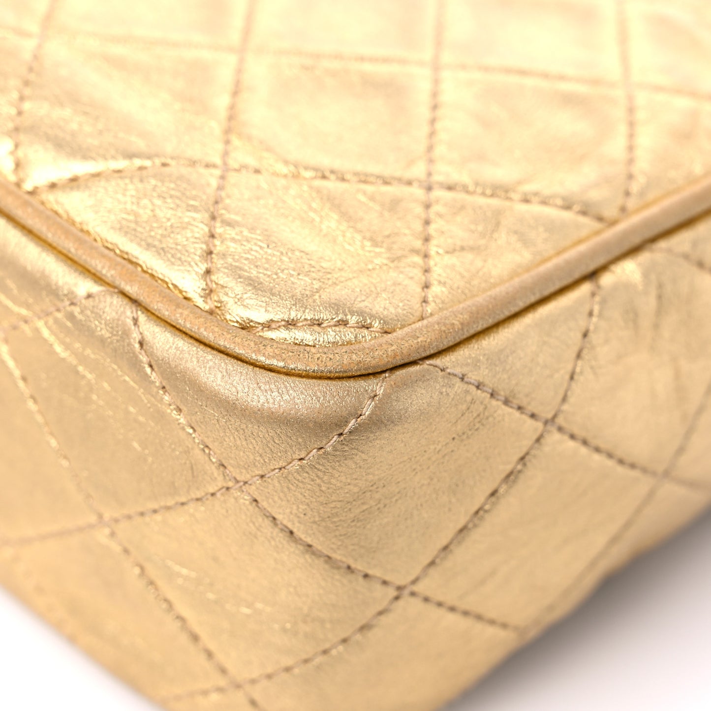 Metallic Lambskin Quilted Tassel Camera Case Gold