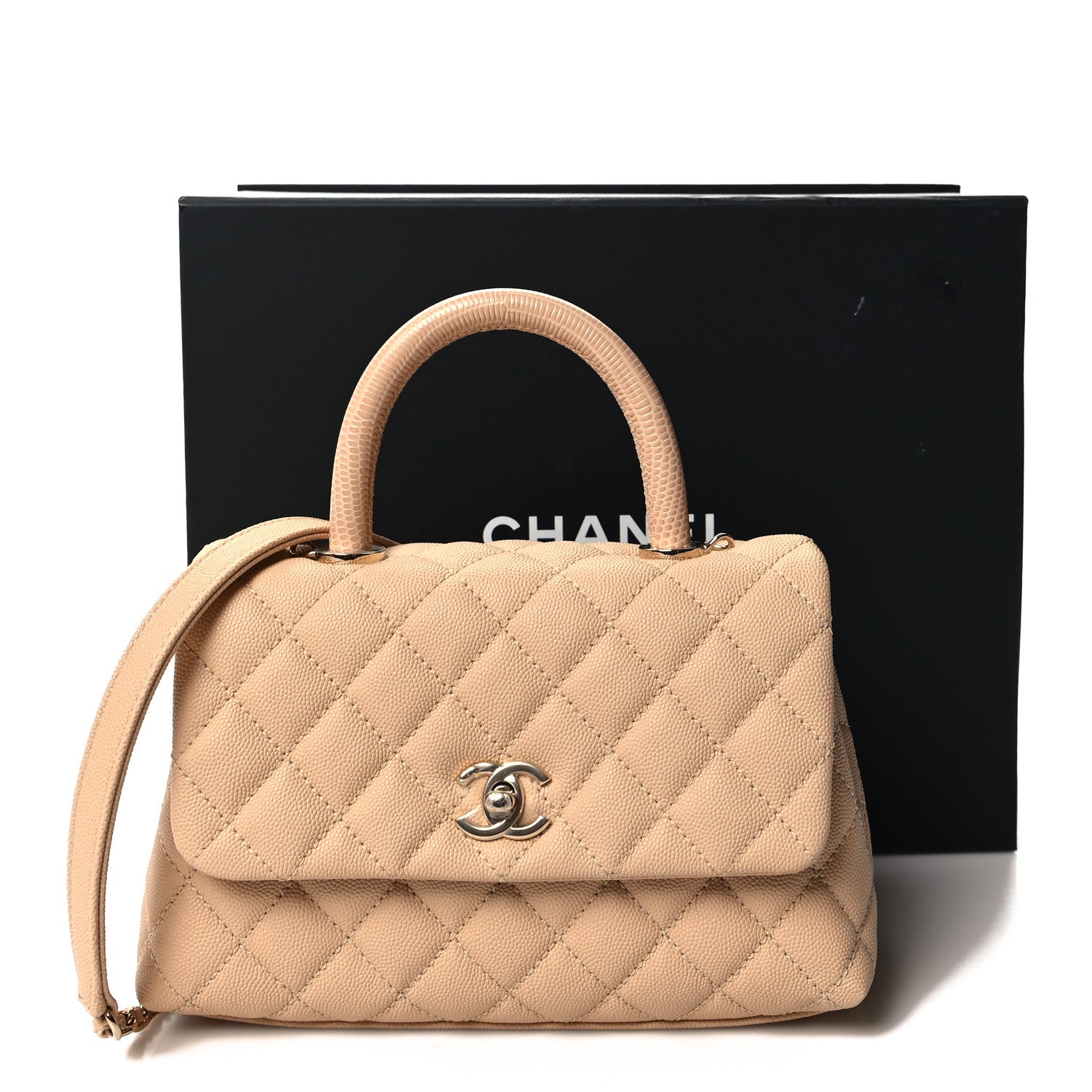 Chanel Caviar Lizard Embossed Quilted Mini Coco Handle Flap Beige 11 of 11