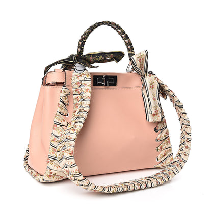Fendi Vitello Seta Shiny Nappa Ribbon Lace Up Floral Medium Peekaboo Iconic Satchel Baby Pink Multicolor 3 of 12