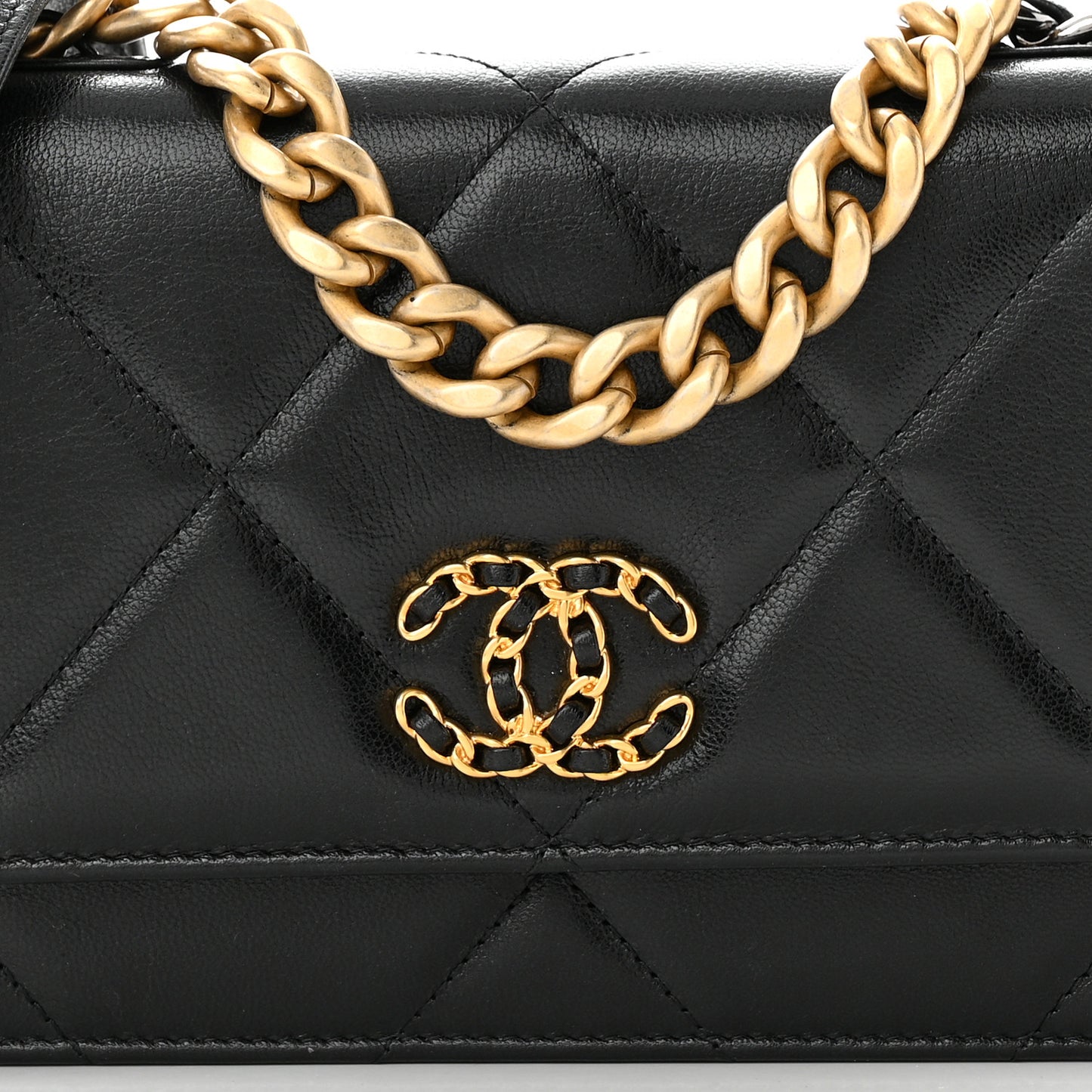 Lambskin Quilted Chanel 19 Wallet On Chain WOC Black