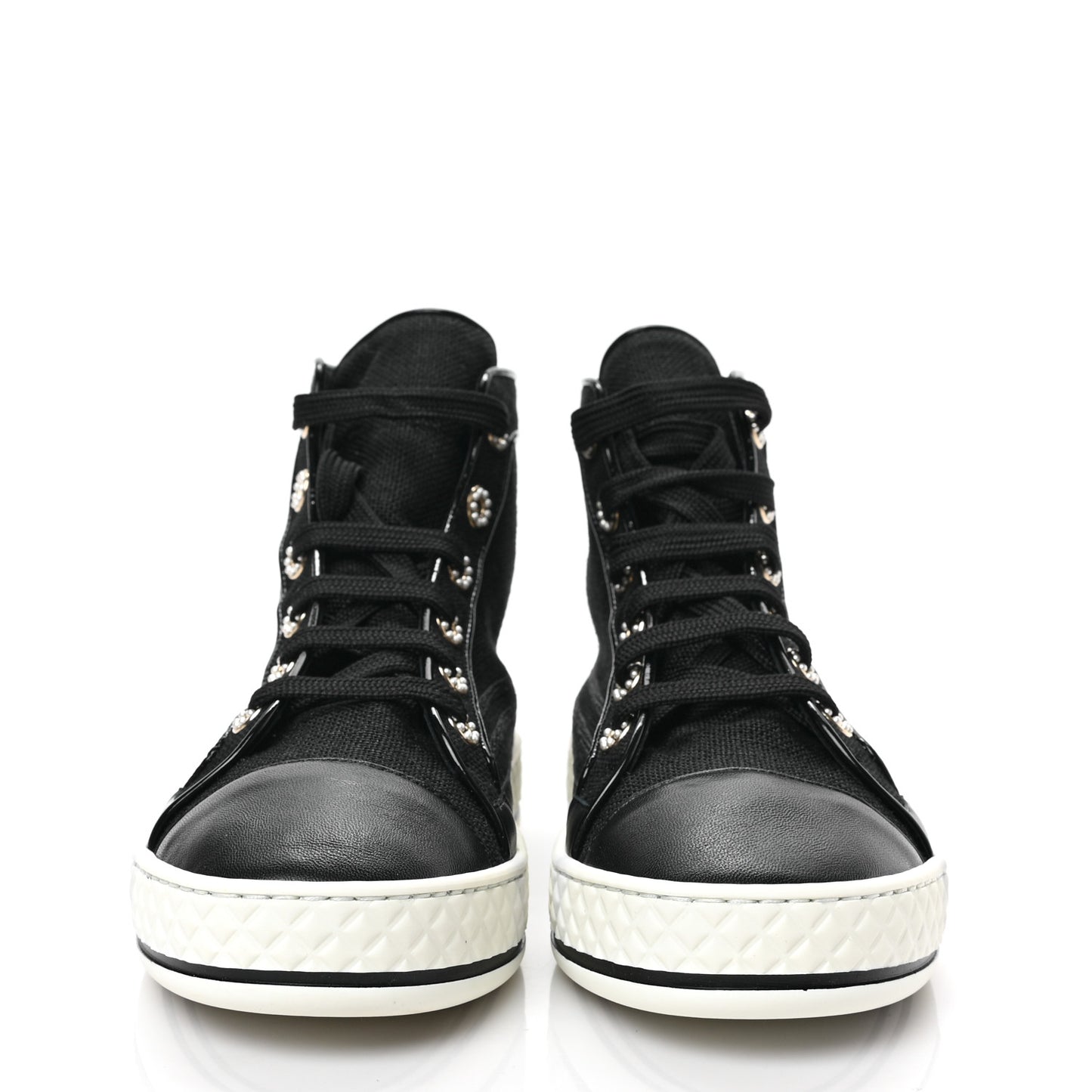 Fabric Lambskin Lace Up Cap Toe Sneakers 36.5 Black