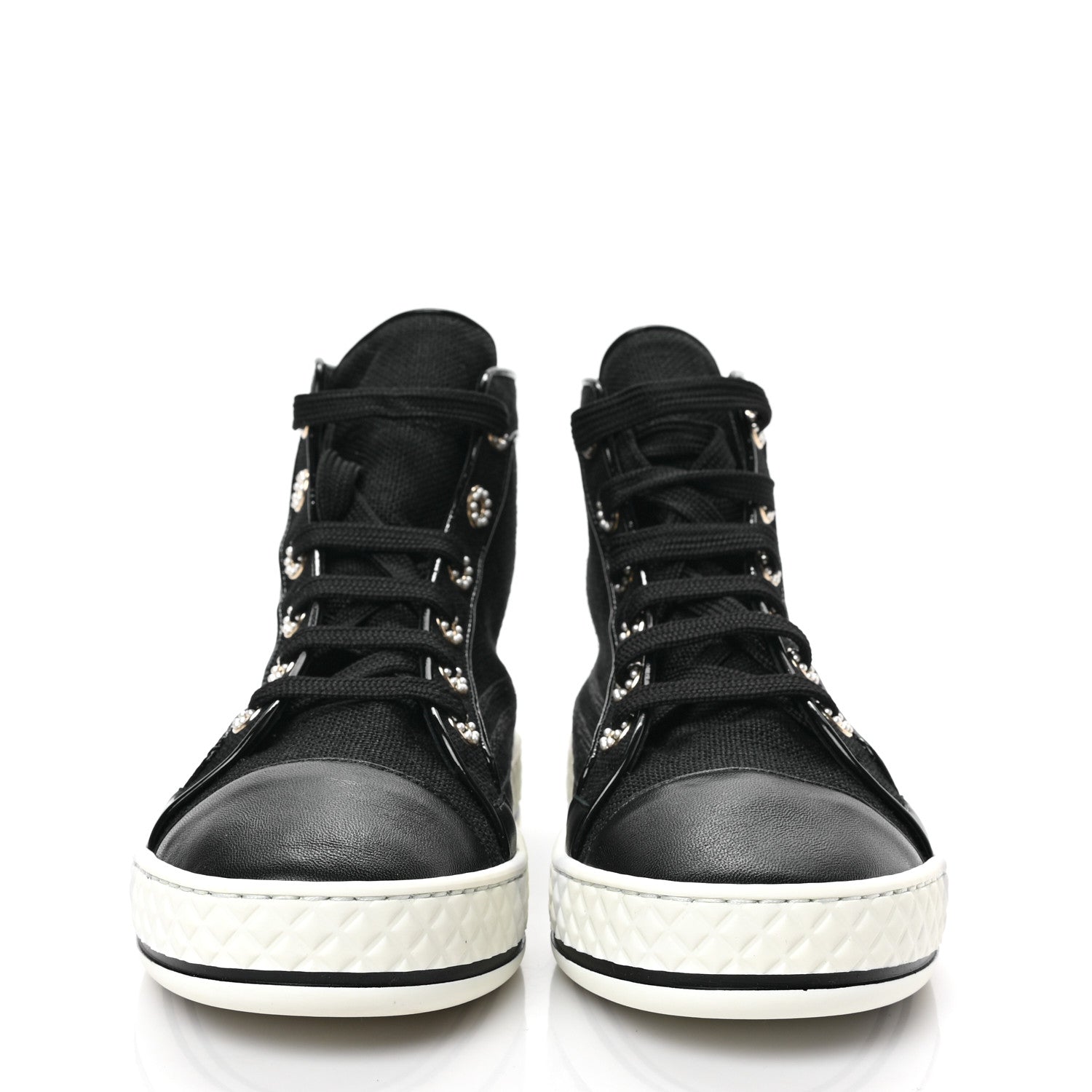 Chanel Fabric Lambskin Lace Up Cap Toe Sneakers 36.5 Black 2 of 8