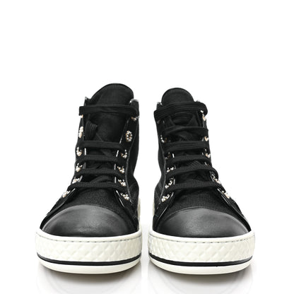 Chanel Fabric Lambskin Lace Up Cap Toe Sneakers 36.5 Black 2 of 8
