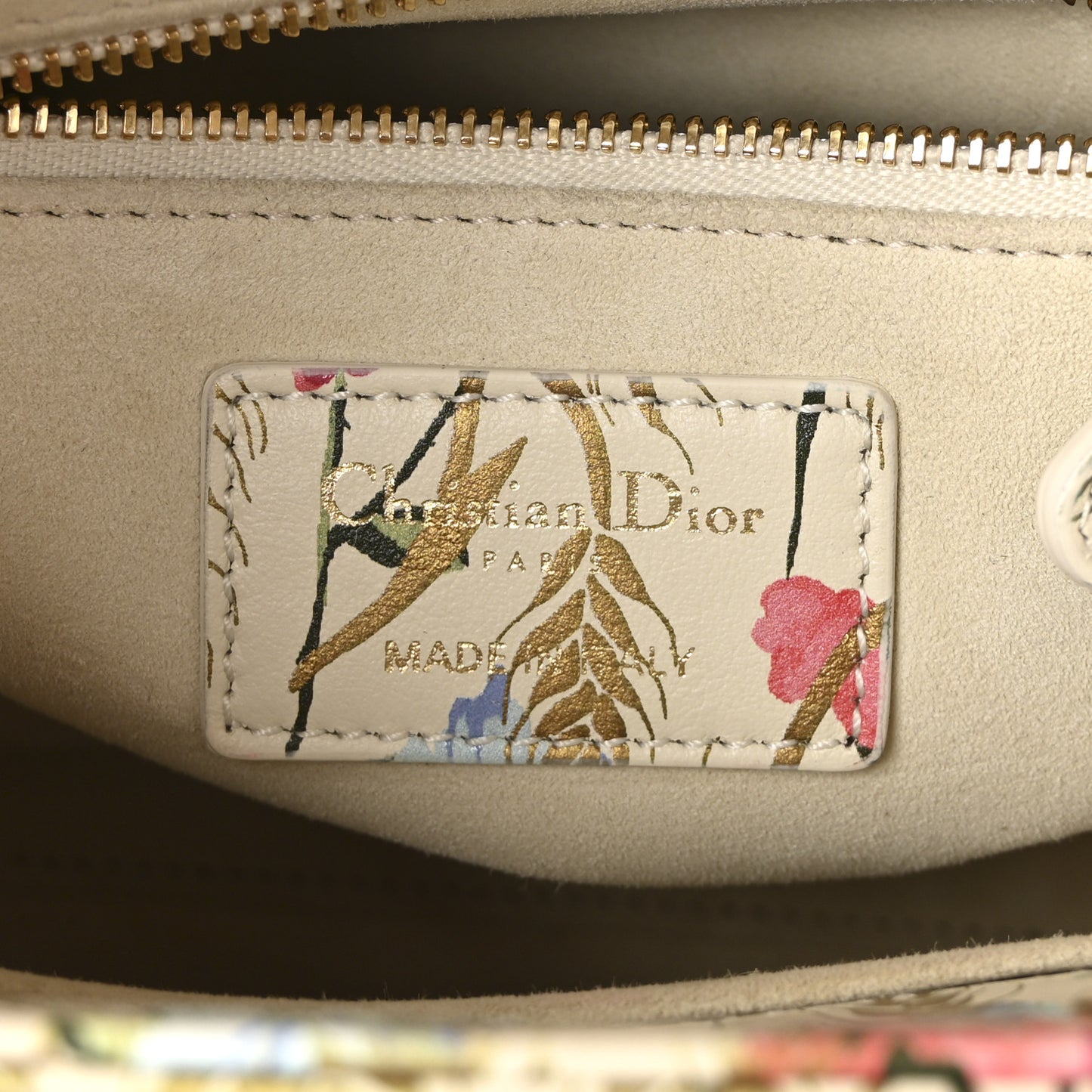 Calfskin Hibiscus Printed Embroidered My ABCDior Lady Dior Beige Multicolor