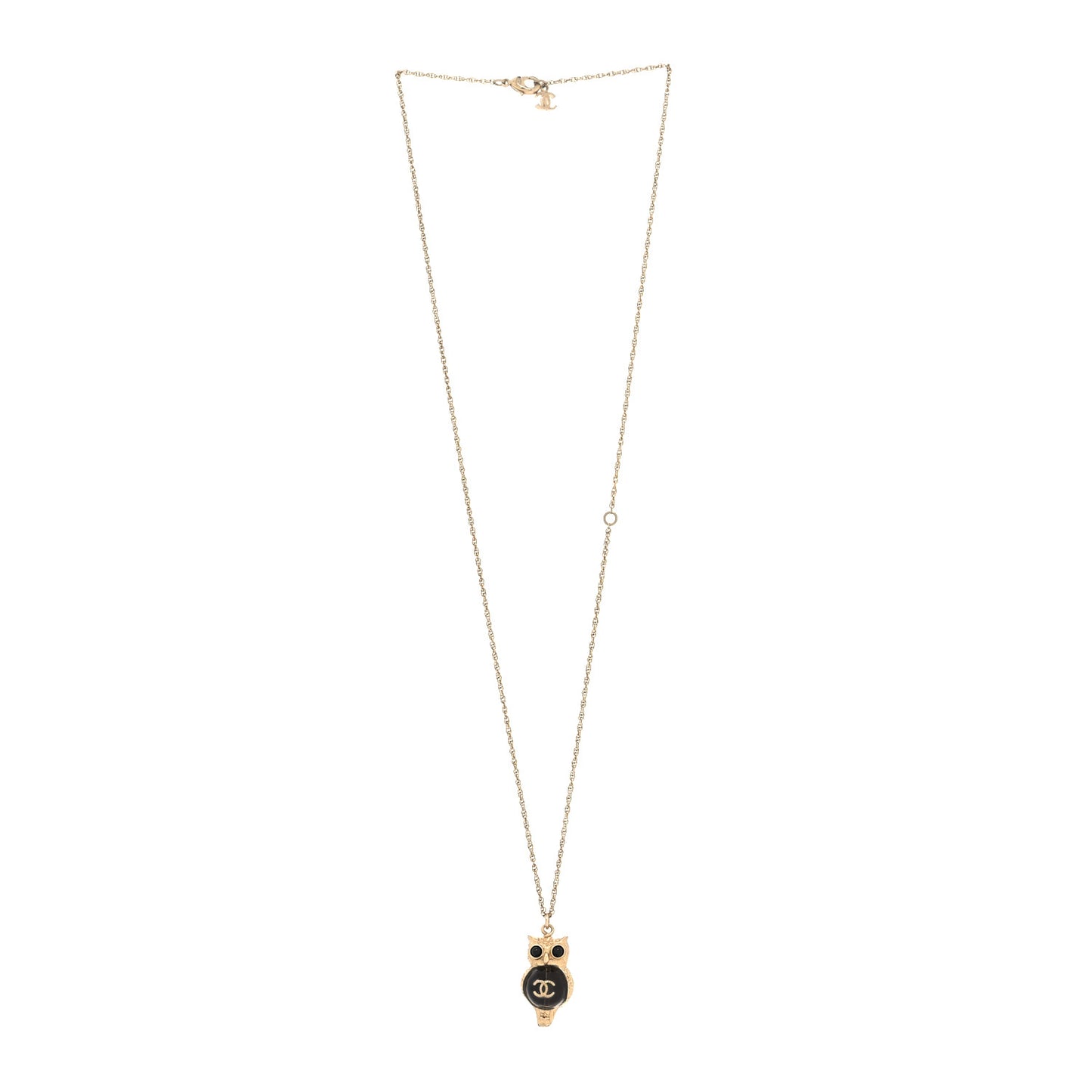 Resin Pearl CC Owl Necklace Gold Black