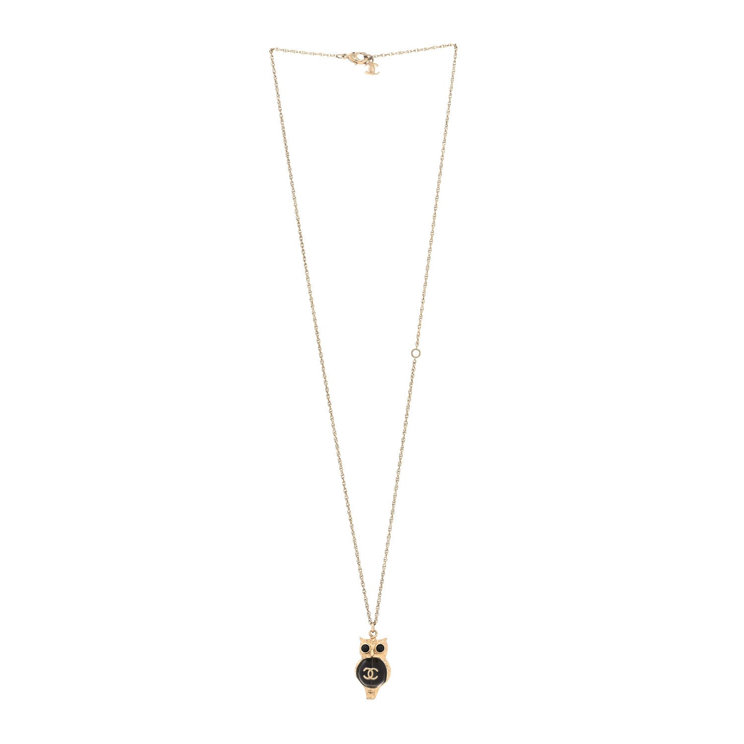 Chanel Resin Pearl CC Owl Necklace Gold Black 3 of 5