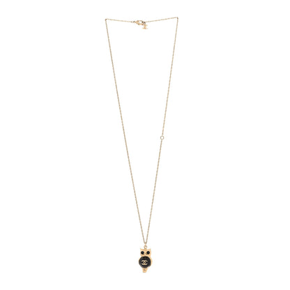 Chanel Resin Pearl CC Owl Necklace Gold Black 3 of 5