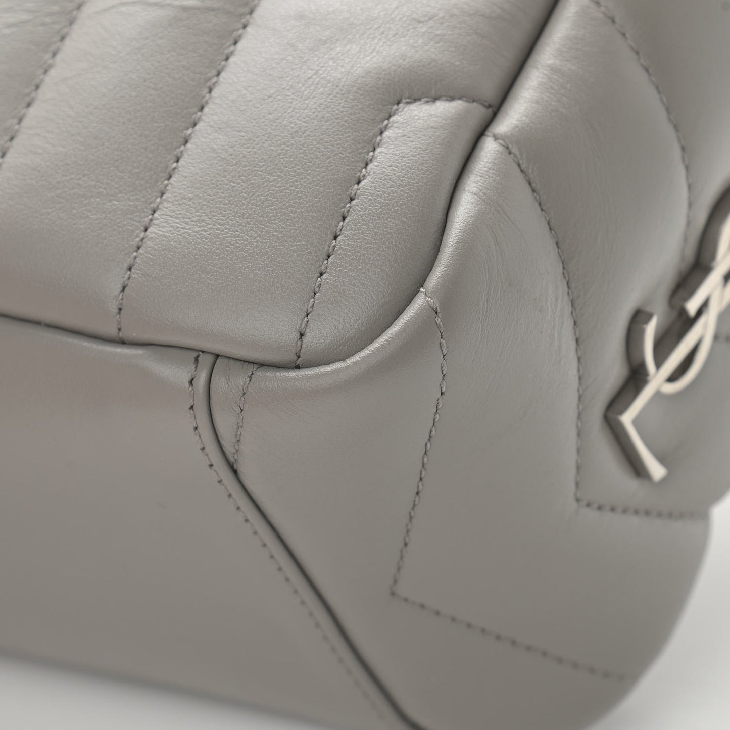 Calfskin Y Quilted Monogram Small Loulou Bowling Bag Light Gray