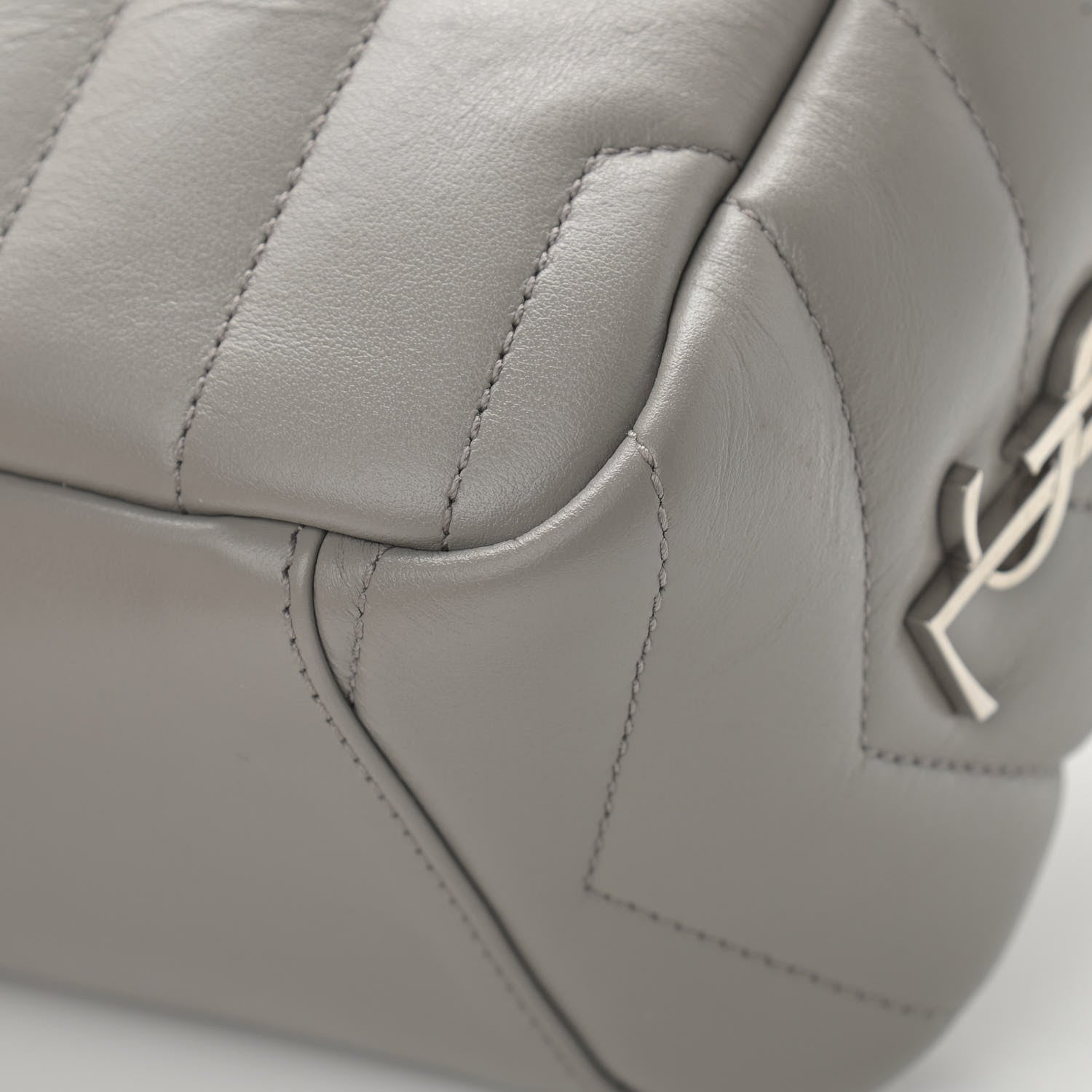 Saint Laurent Calfskin Y Quilted Monogram Small Loulou Bowling Bag Light Gray 11 of 16