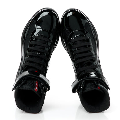 Prada Patent Technical Fabric Mens America's Cup High Top Sneakers 8.5 Black 2 of 10