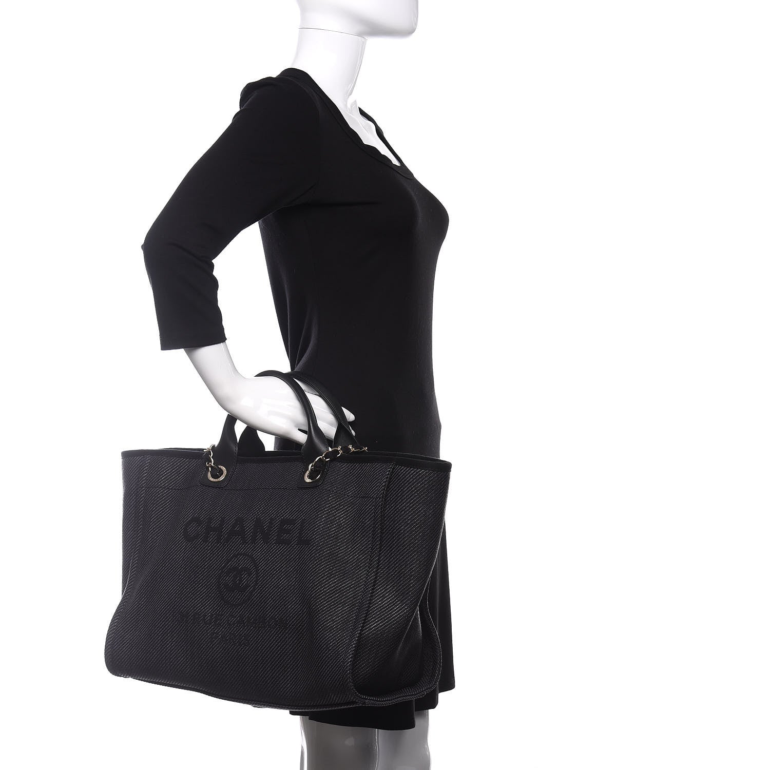 Chanel Canvas Medium Deauville Tote Black 3 of 12