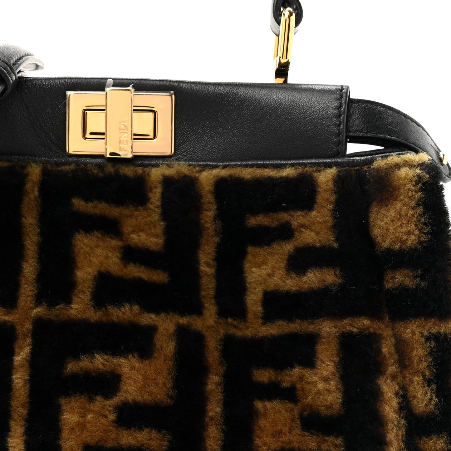 Shearling Nappa Macro FF 1974 Mini Peekaboo Iconic Satchel Tobacco Black