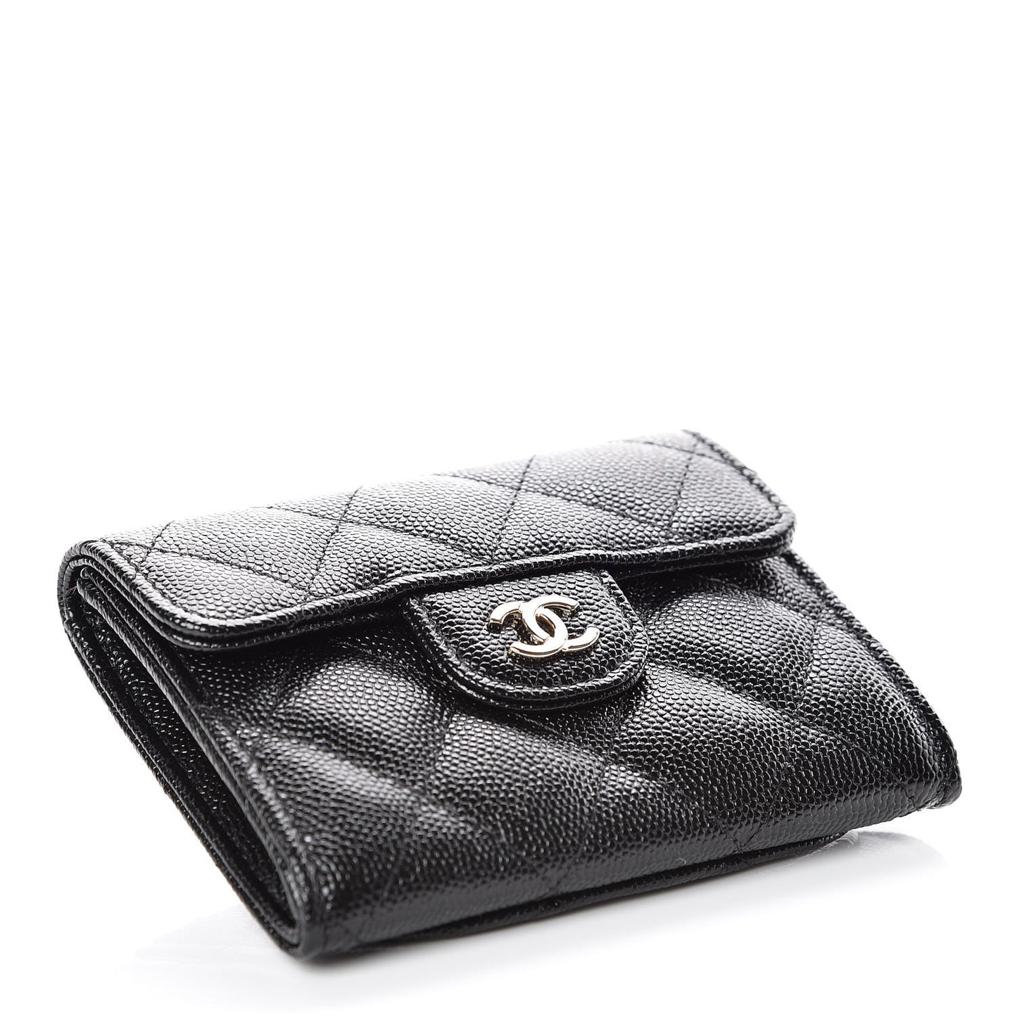 Caviar Quilted Flap Card Holder Wallet Black
