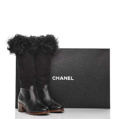 Chanel Shearling Suede Calfskin High Boots 35.5 Black 11 of 11