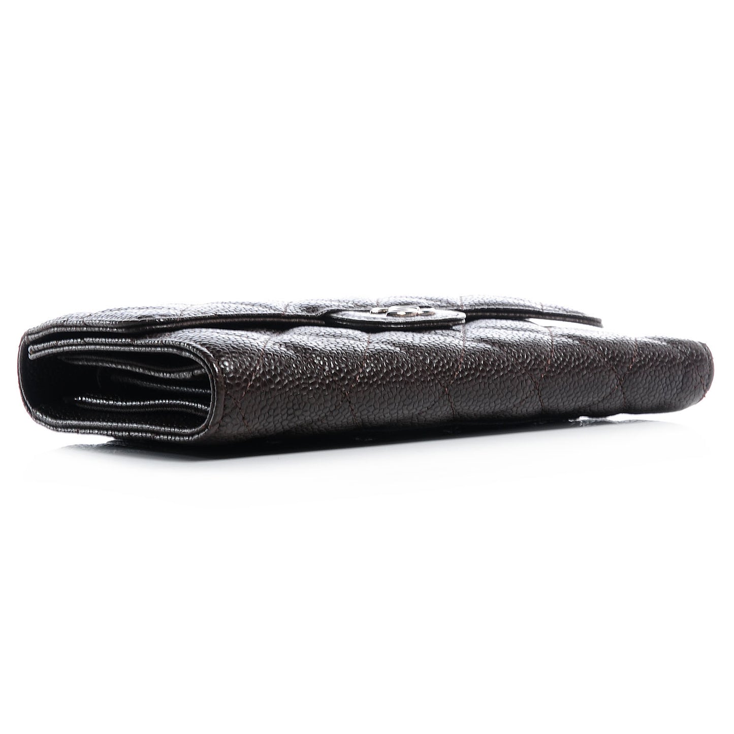 Caviar Quilted Long Flap Wallet Dark Brown