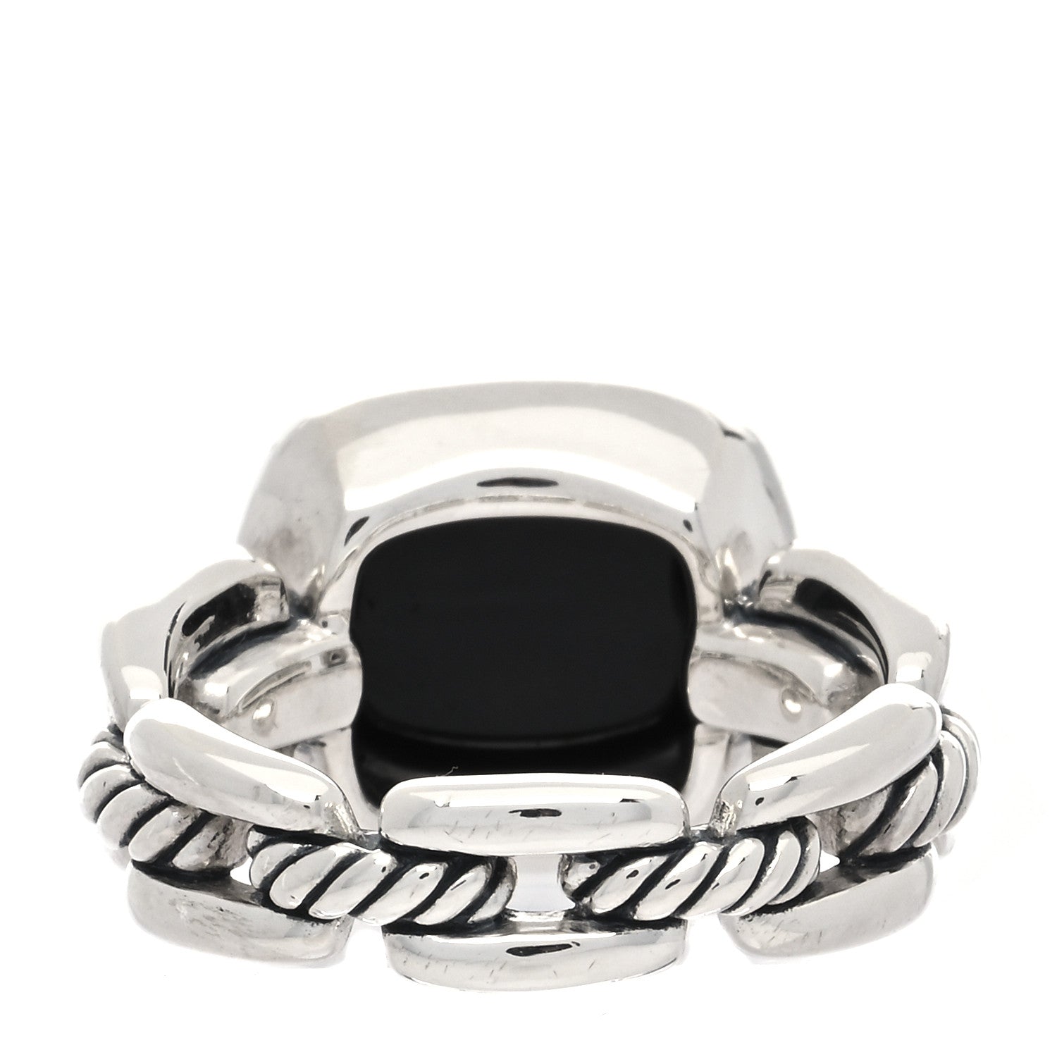 David Yurman Sterling Silver Diamond Black Onyx Wellesley Link Ring 54 7 3 of 5