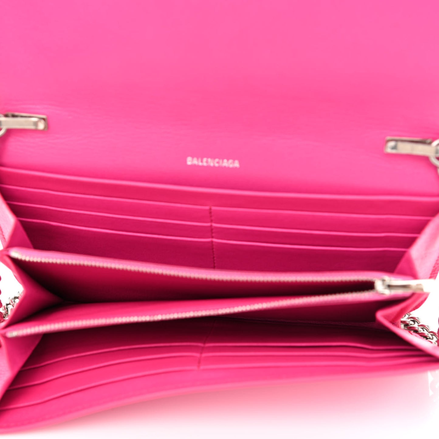 Grained Calfskin Logo Cash Continental Wallet on Chain Acid Pink Black